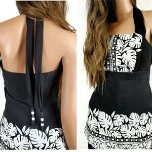 White House Black Market silk halter tie top Size 8 square neck leaf print beach